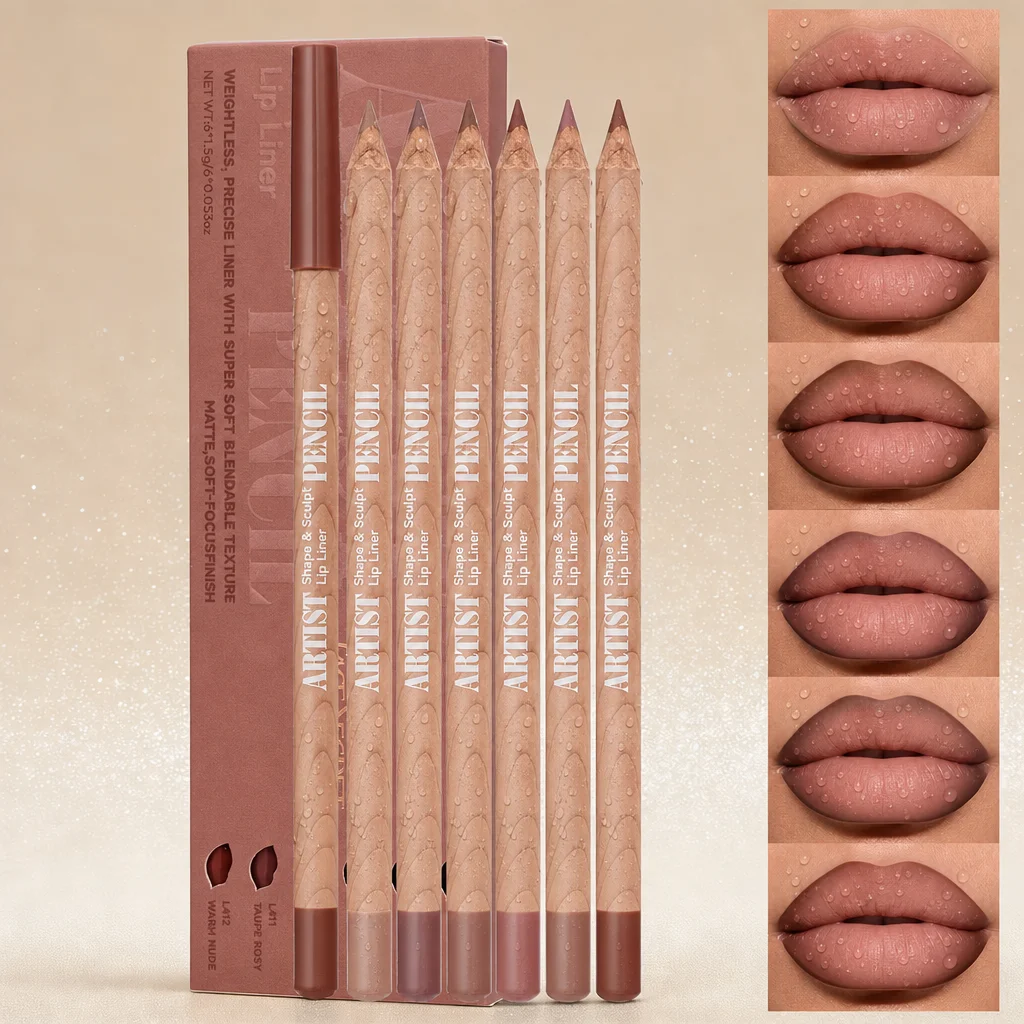 FACE SECRET 6pcs Velvet Matte Lip Liner Set - Long-Lasting Versatile Shades Longlasting Lip Makeup Berry, Brown, Pink Lip Pencil