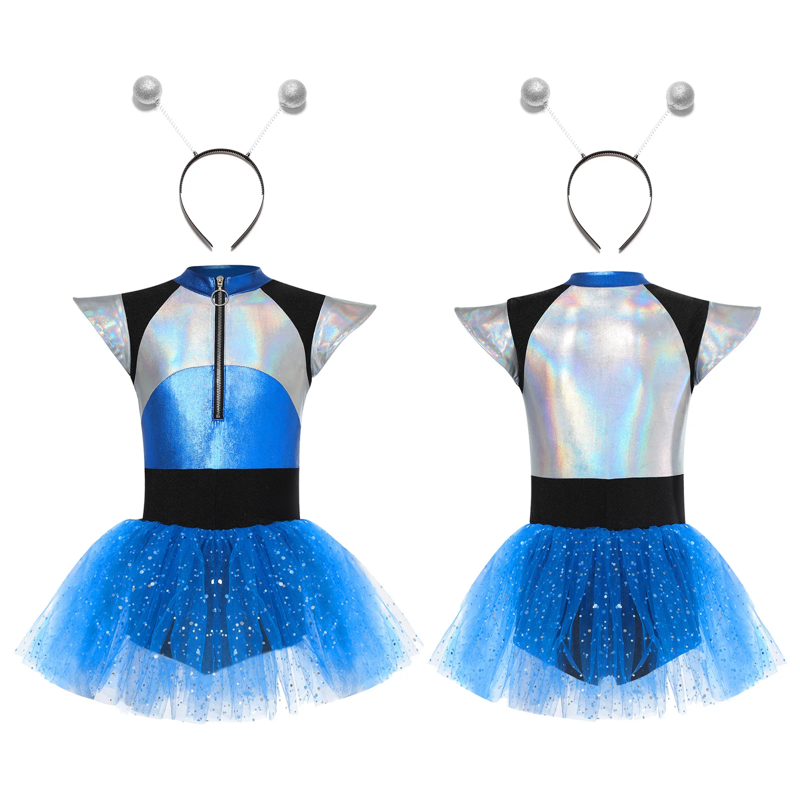 Kinder Mädchen Halloween Alien Cosplay Kostüm Roboter Metallic Tutu Kleid Bodysuit Cosplay Thema Party Leistung Phantasie verkleiden