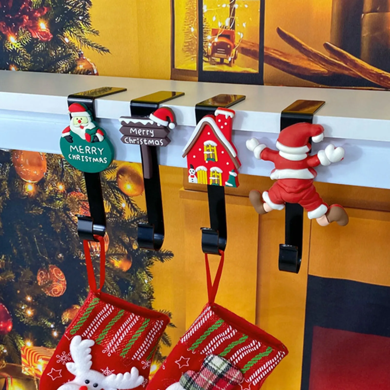 Crochets polyvalents de noël, cintres cadeaux de cheminée, supports de bord de Table en métal, cintres de bas, flocon de neige, bonhomme de neige, rangement à domicile