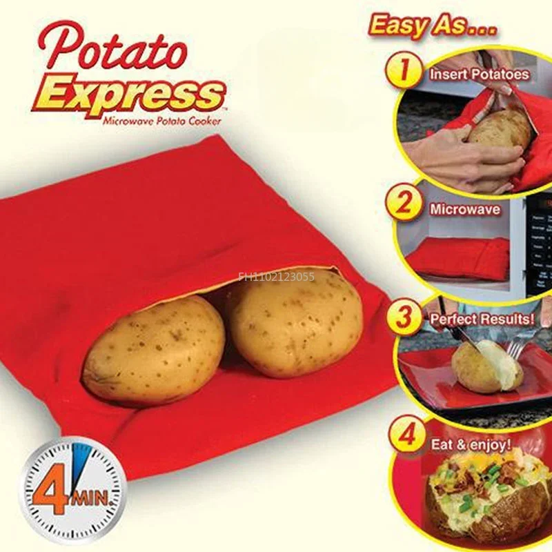 Microwave Potato Bag Reusable Express Microwave Potato Cooker Bag Baked Potato Cooker Perfect Potatoes 4 Minutes Red Baked Pouch