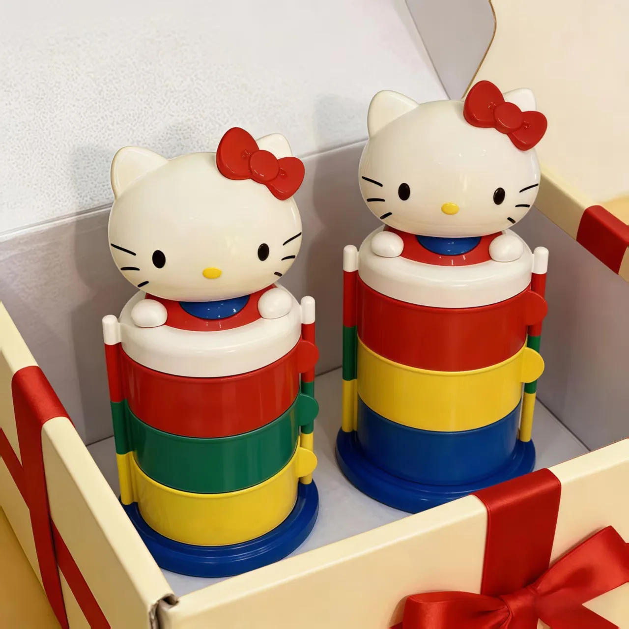 Hello Kitty three-layer rotating storage rack, cat desktop ornaments, cosmetics storage box, best friend gift rotatable
