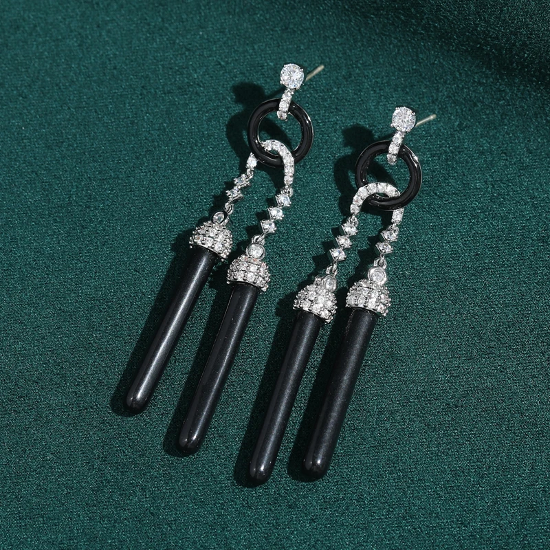 

Black Stone Dangle Earrings Vintage Circle Pendant Long Resin Drop Jewelry Retro Designer For Woman 2025 Valentine Gifts