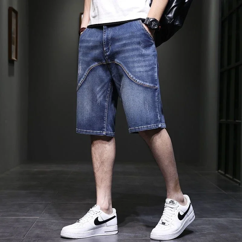 

2026 Spliced Denim Short Pants Men Stretch Loose Plus Size Casual Jeans Summer Male Lightweight Comfortable Breathable Shorts