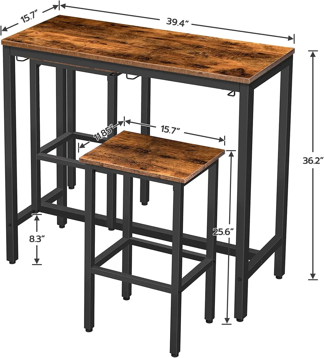 Industrial Bar Table Set with Stools, Space-Saving Counter Height Dining for Kitchen, Living Room, Parties