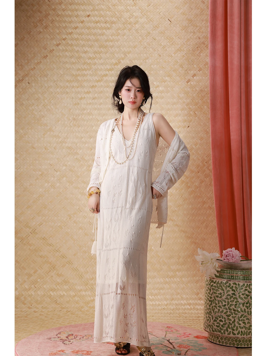 

Somes Spring Cardigan And Tube Dress Two-Piece Set Long Sleeve Mid-Length Vacation Style Women's Fashion Ensemble