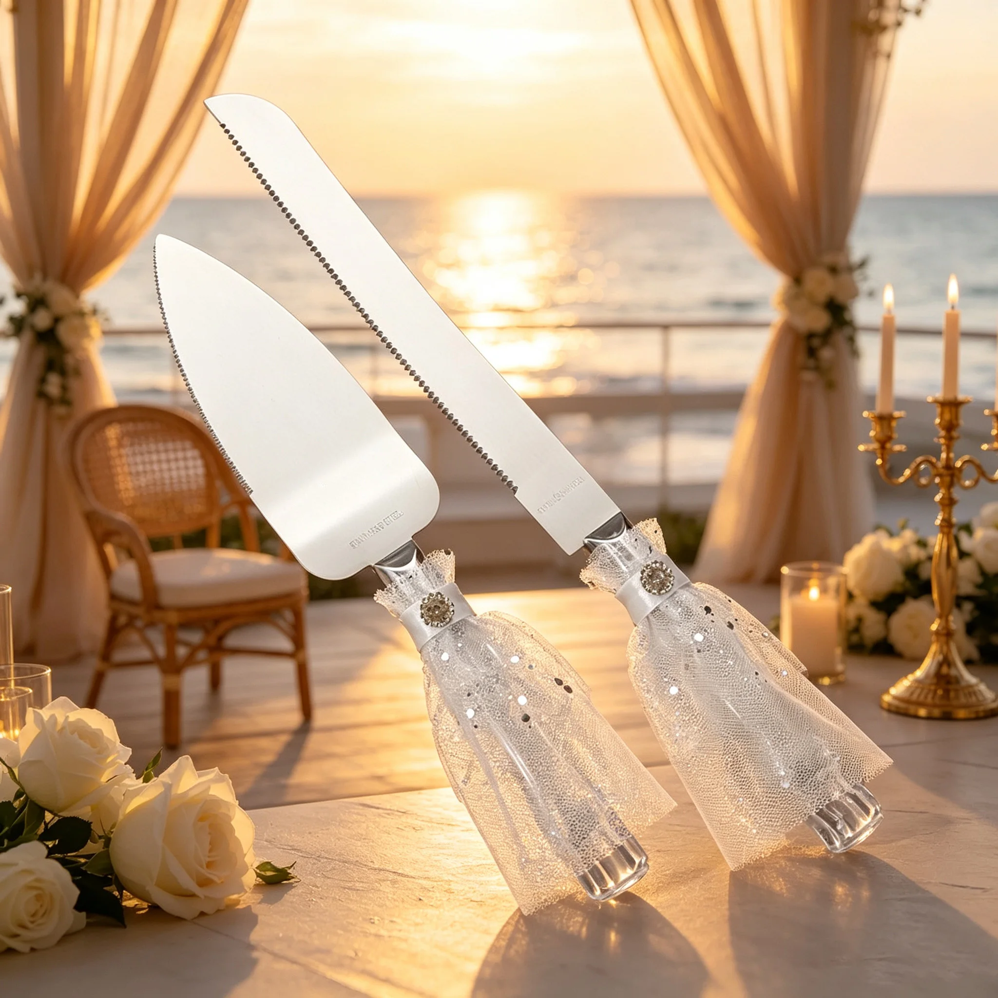 Wedding Cake Cutting Set - Western Style New Couple's Ceremony Props Knife And Spoon Two-Piece Set for Brides And Grooms