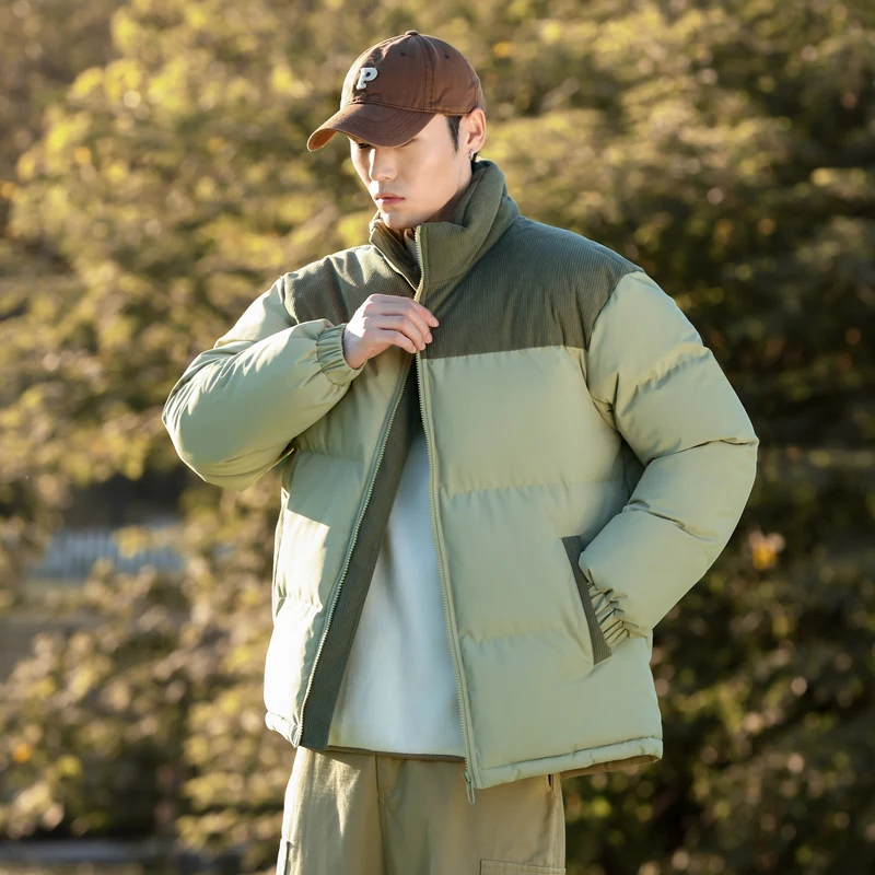 Korean Fashion Patchwork Cord Parkas Frauen Stehen Kragen Zipper Verdicken Parka Mäntel Frau Langarm Warme Puffer Jacken