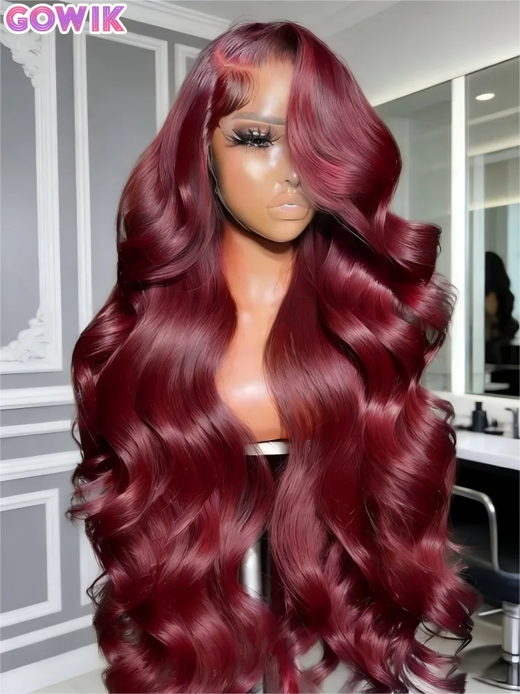 

Парик из натуральных волос 99J бургундского цвета, 13x6, с HD-кружевом, волнистый, красный, с прозрачным кружевом, плотность 250