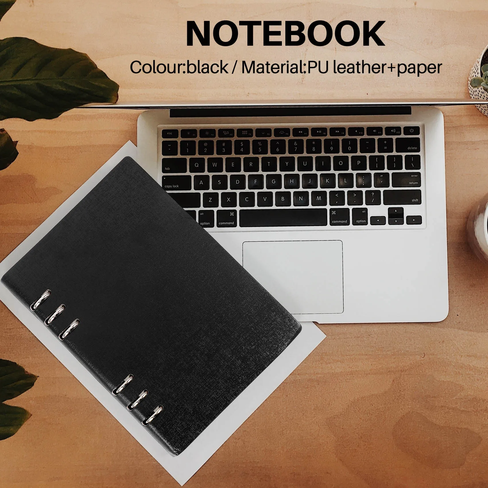 A5 Notebook 6 Holes PU Leather Cover Notebook Loose Pocket Leather Refillable Notebook Binder Rings Journal (Black)