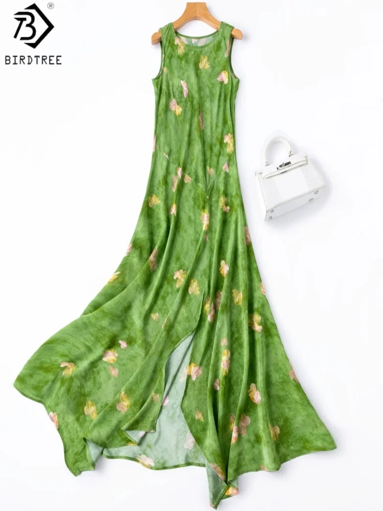 

BirdTree, 100% Silk Vest Dress, Sleeveless O-neck, Women's Double Crepe Print Slit Dresses, Bias-cut, 2026 Summer New D64809JF