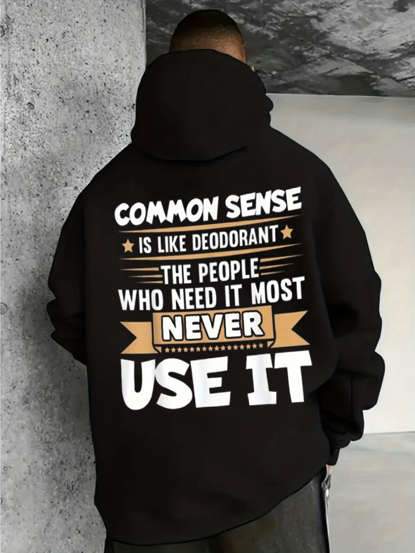 Men's Hooded Sweatshirt with Funny Quotes, Common Sense Is Like Deodorant, Joke Graphics, Plus Size, Long Sleeve Pullover, Machine Washable, Casual Fashion Top