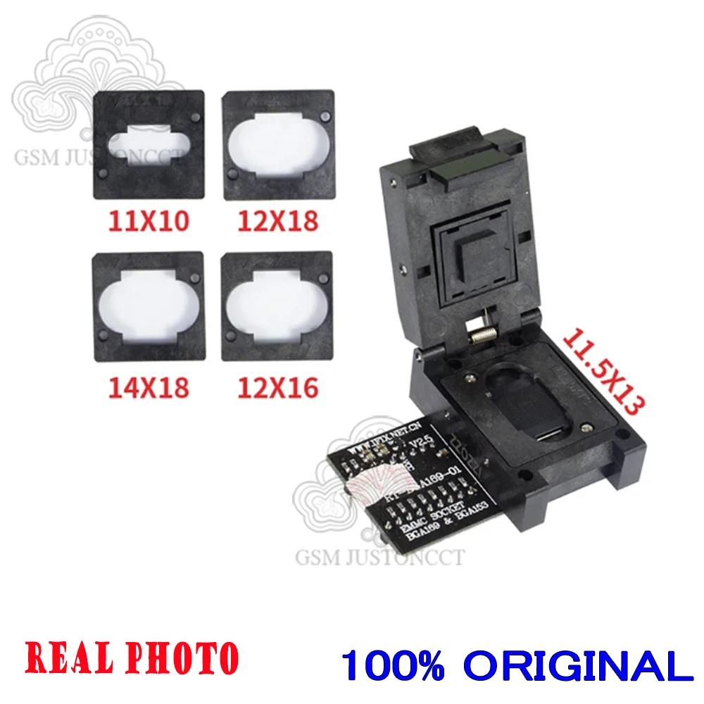 Oryginalny adapter gniazda BGA169 / BGA153 EMMC, wersja V2.3 i V2.5, wraz z 5 sztukami obudowy BGA, przeznaczony do programatora RT809H. Najwyższa jakość. — zdjęcie produktu 6