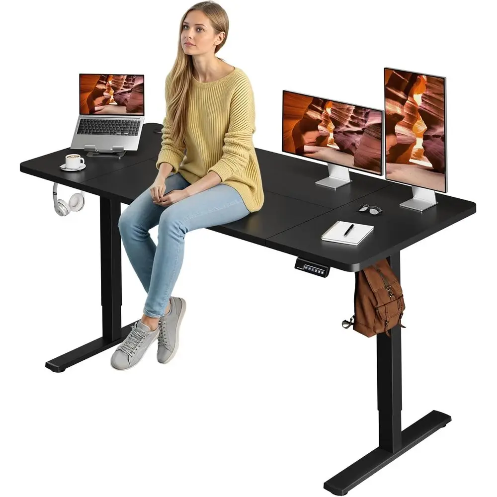 Large 71x31 Adjustable Standing Desk with Cable Management, USB Charging, and Memory Preset