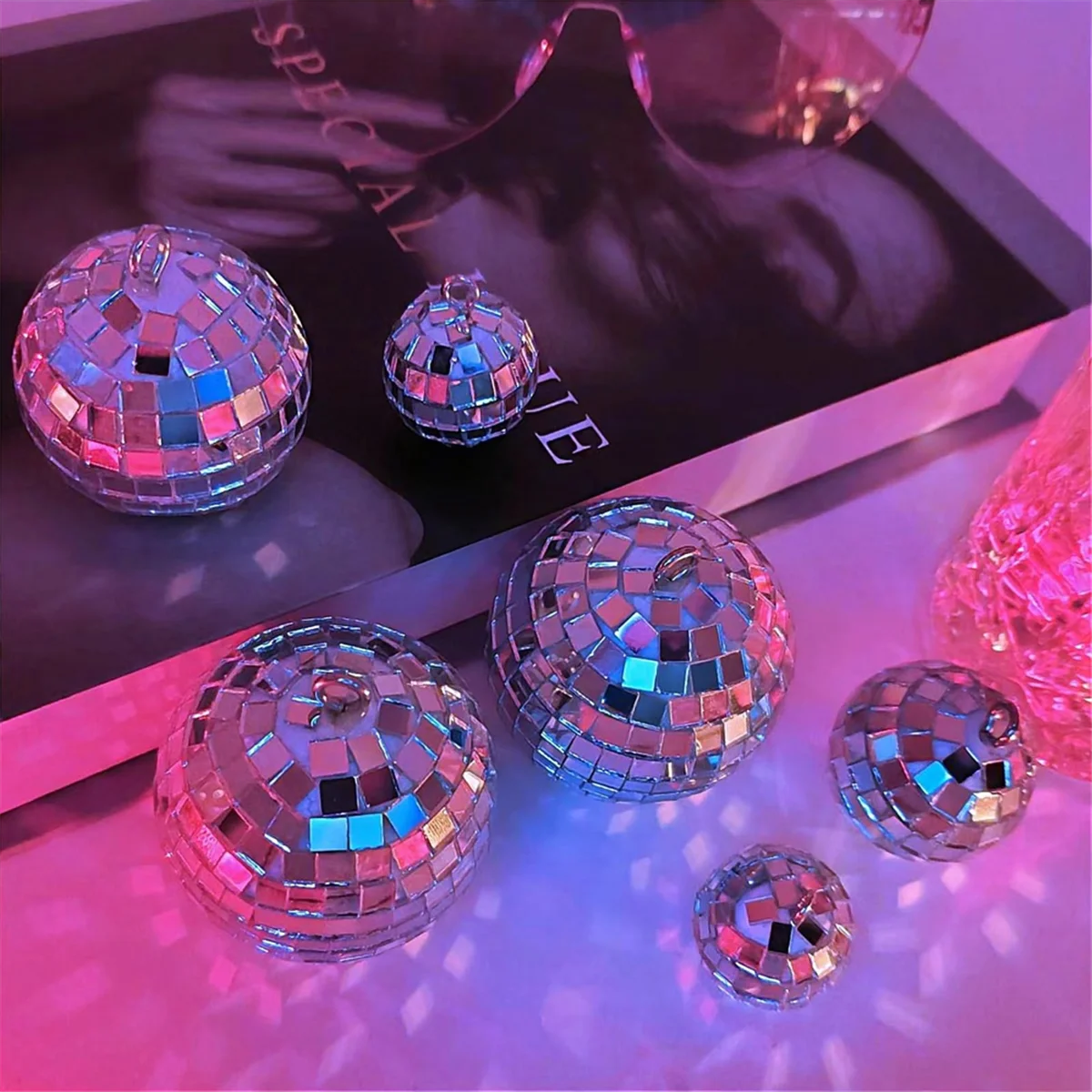 24 Pcs Mirror Disco Ball Hanging, Glass Disco Ball Decor, Disco Party Decorations, for Holiday Party Decor with RopeT98C