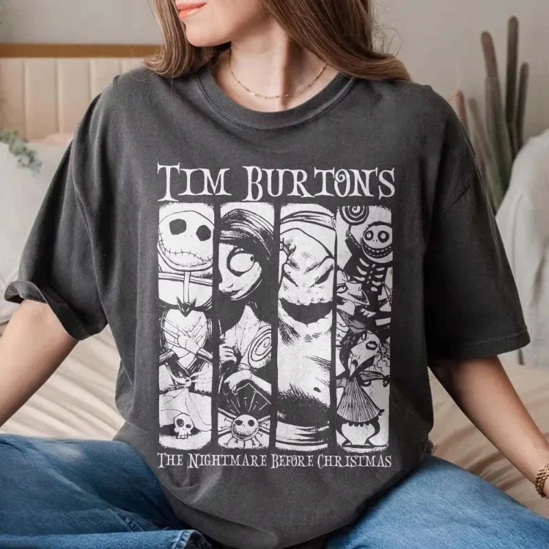 

Disney Retro Nightmare Before Christmas Women Men T-Shirt Stylish Streetwear Loose and Comfortable Hot-selling Clothing