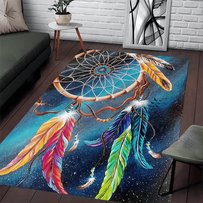 1pc 2D Flat Rectangular Floor Mat, Feather Pattern Printed Rug, Home Decor, Suitable for Living Room, Bedroom and Sofa Area