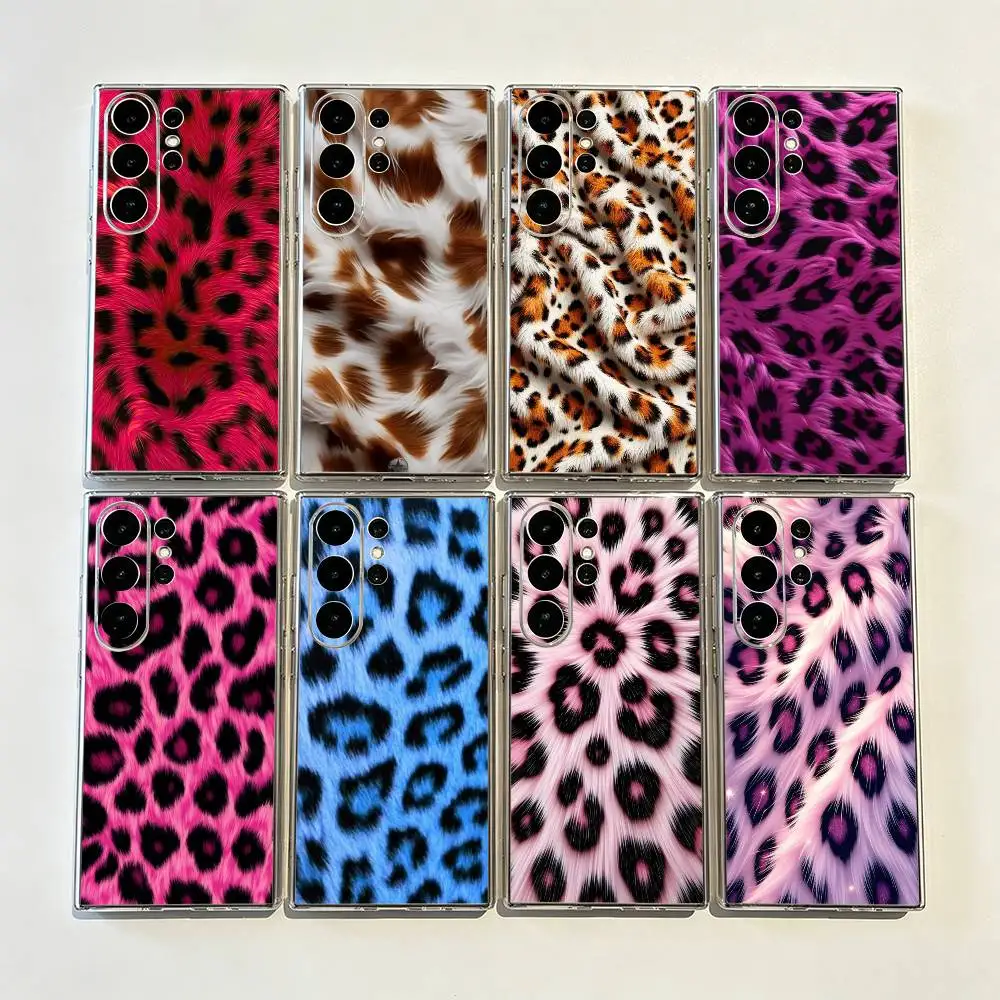 Pink Leopard Print Shatterproof Transparent Printed Phone Case for Samsung Galaxy S26/S25/24/23/22/30/21/10/9,Ultra,Plus
