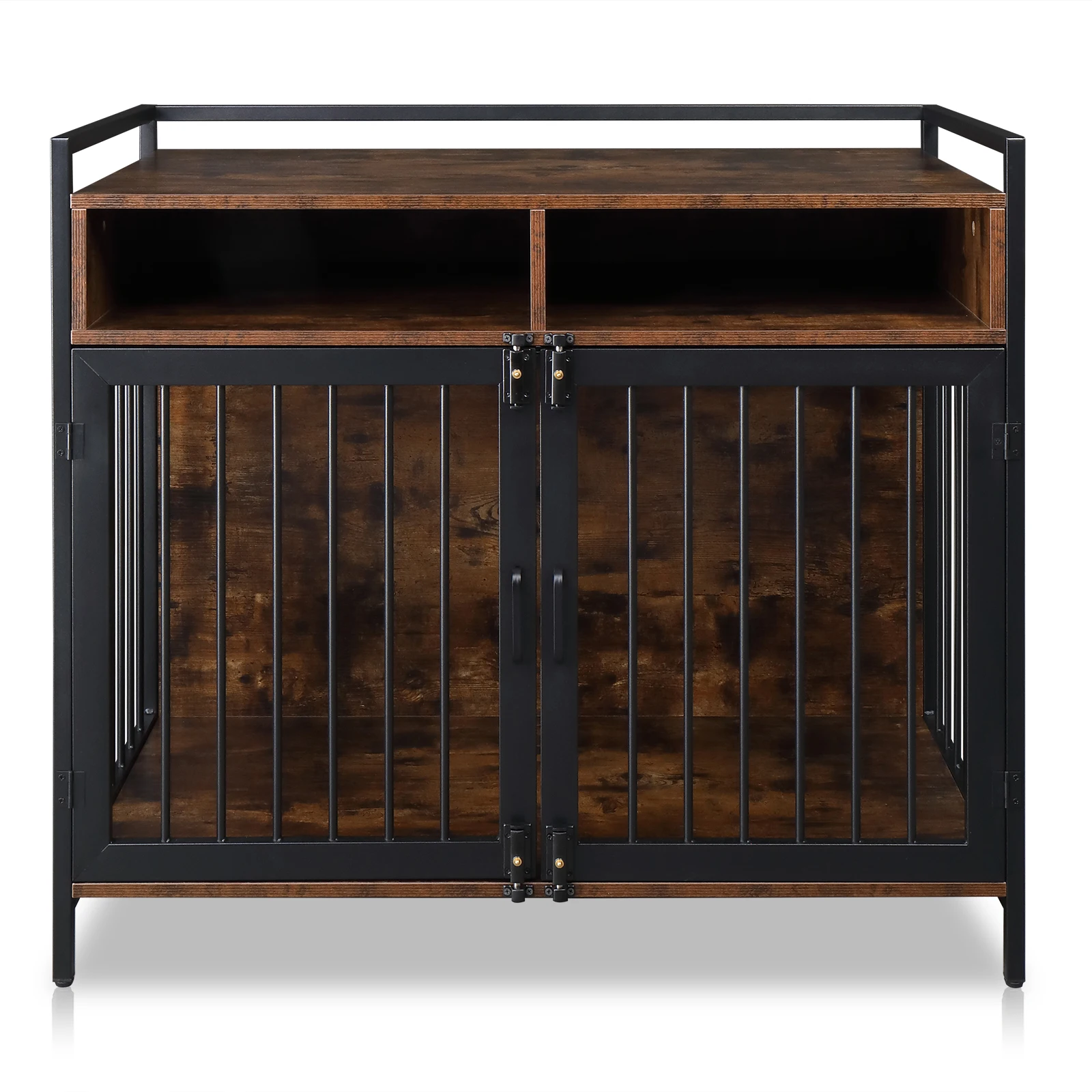 Rotten wood colored steel pipe 41 inch 104 * 60 * 92cm double door single compartment table with storage dog cage