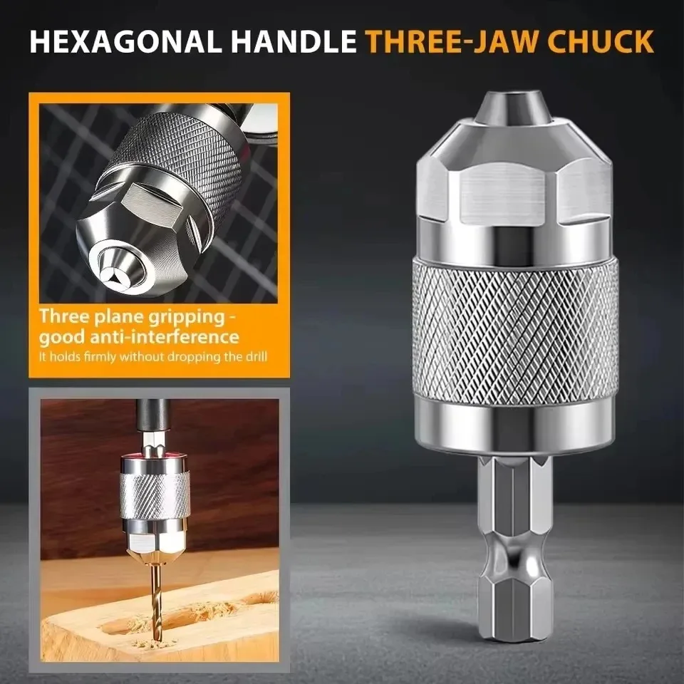 3-Jaw Hex Shank Drill Chuck Adapter Quick Change Keyless Converter 1.5–6.5mm for Electric Drill Woodworking DIY Tool