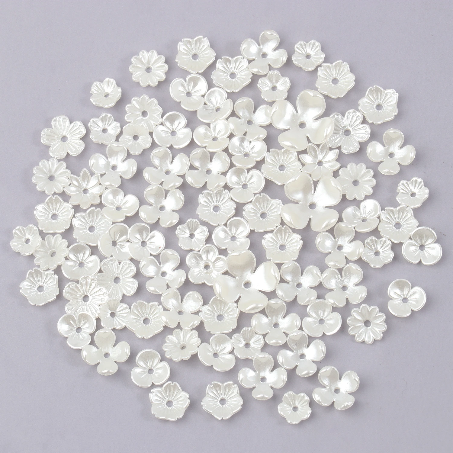 ABS Flores Imitação de Pérola Material, Loose Beads Caps para DIY Pulseiras e Colares, Jóias Fazendo Suprimentos, 50PCs, 100PCs