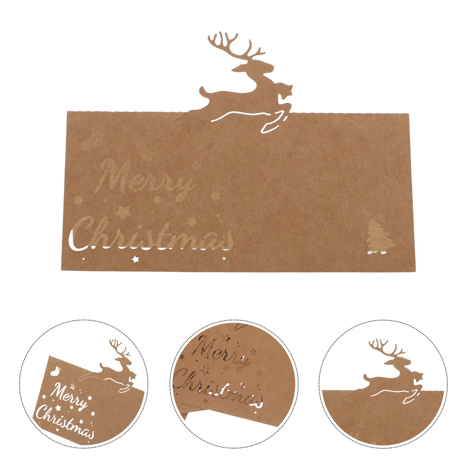 

50Pcs Holiday Place Cards Reindeer Snowflake Design Blank Table Tent Cards for Christmas Wedding Party Name Tags