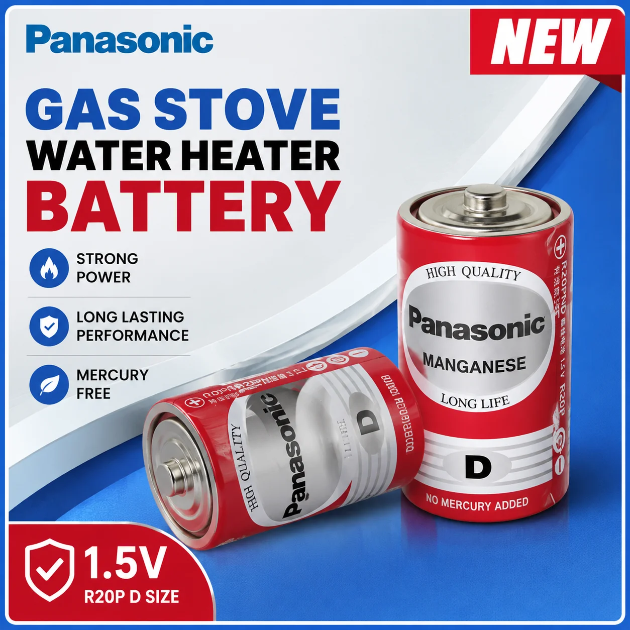 2 Stück Original Panasonic D-Batterie R20P 1,5 V Kohlenstoff-Zink-Trockenbatterien, langlebige Energie für Gaskocher, Taschenlampe