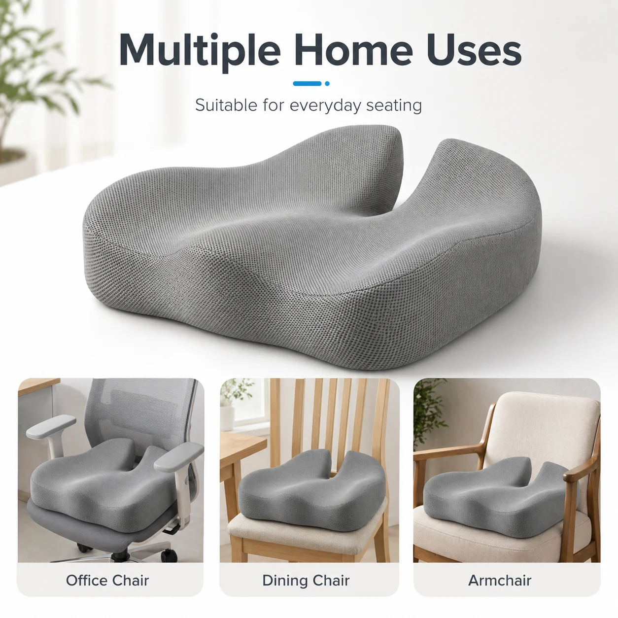 

GOOGO Extra Large Memory Foam Seat Cushion, Ergonomic Chair Pad for Office Chair, Home & Car, Pressure Relief Support, Grey