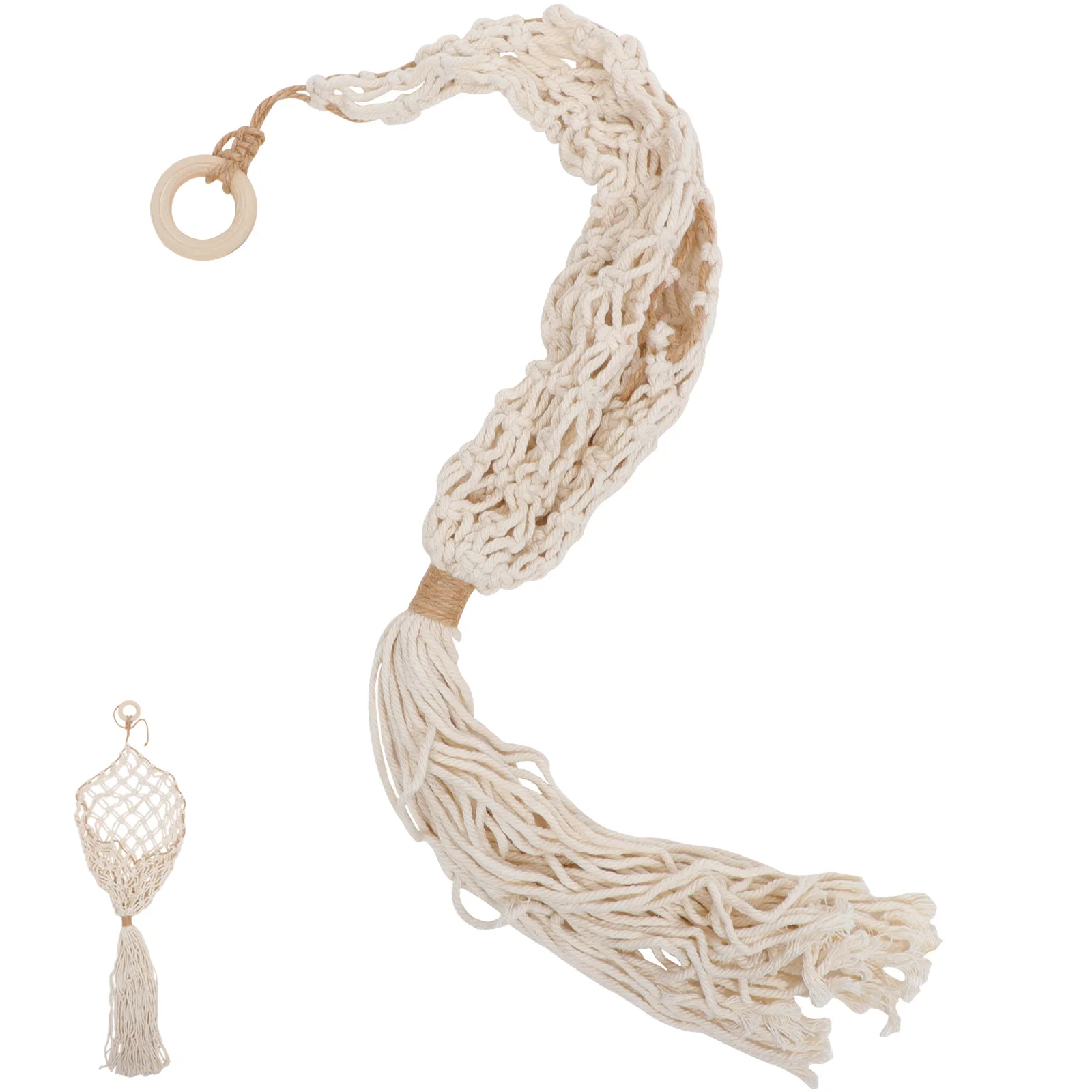 

Macrame Hanging Fruit Vegetable Breathable Storage Reusable Mesh Woven Basket For Grocery Shopping Seafood Nuts Storage