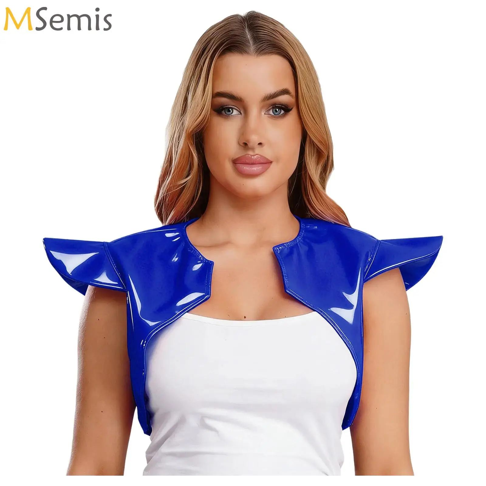 

Women Alien Robot Astronaut Shrug Crop Top Steampunk Shiny Gothic Shoulder Armor Halloween Party Performance Costume Accessories
