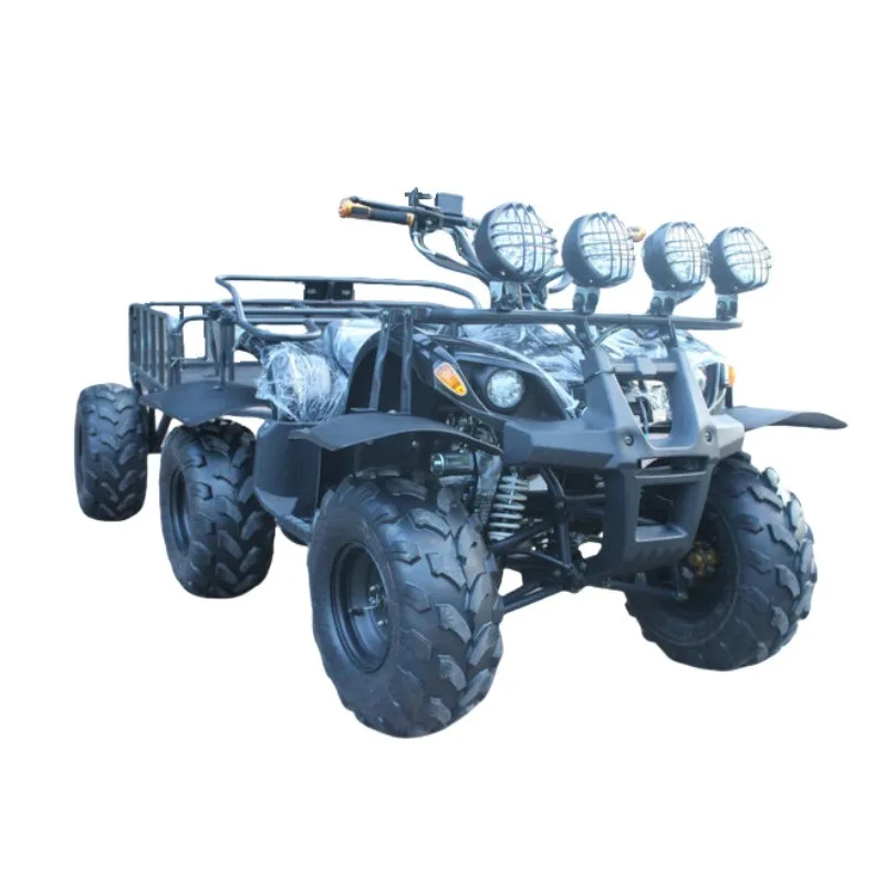 ATV beach buggy with four wheels and trailer, all-terrain mountain farm fuel-powered off-road motorcycle beach buggy