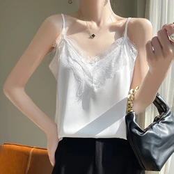 Summer 2025 New Silk Satin V-Neck Suspender Vest For Ladies Sexy Lace Sling Fashion Mulberry Silk Suits Internal Blouse RW D05