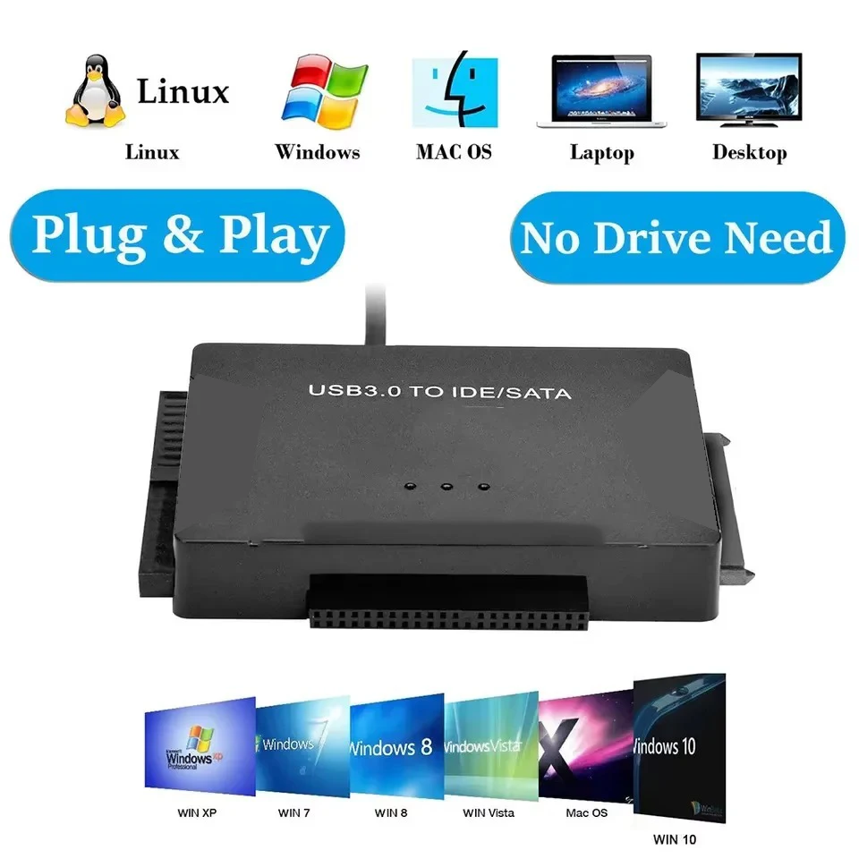 KEBIDUMEI – adapter USB 3.0 do SATA IDE, umożliwiający podłączenie dysków twardych 2,5/3,5 cala (HDD/SSD), służący do przesyłania danych z dysku na laptopa lub komputer stacjonarny. — zdjęcie produktu 5