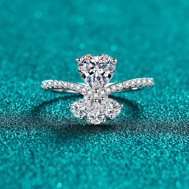 

Luxury 1 Carat Moissanite Love Bouquet Ring for Women, Glamorous Bridal S925 Sterling Silver Jewelry Wedding Rings Holiday Gifts