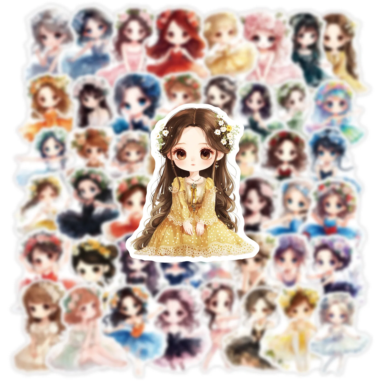 50개 발레 소녀 스티커 귀여운 소녀 스티커 만화 춤 그래피티 데칼 DIY 방수 장식 노트북 다이어리 스크랩북