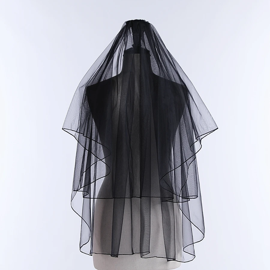 New Arrival Wedding Veils Black Bridal Veils With Comb Two Layer Simple Style  Elbow Length Veil Wedding Accessories 2024