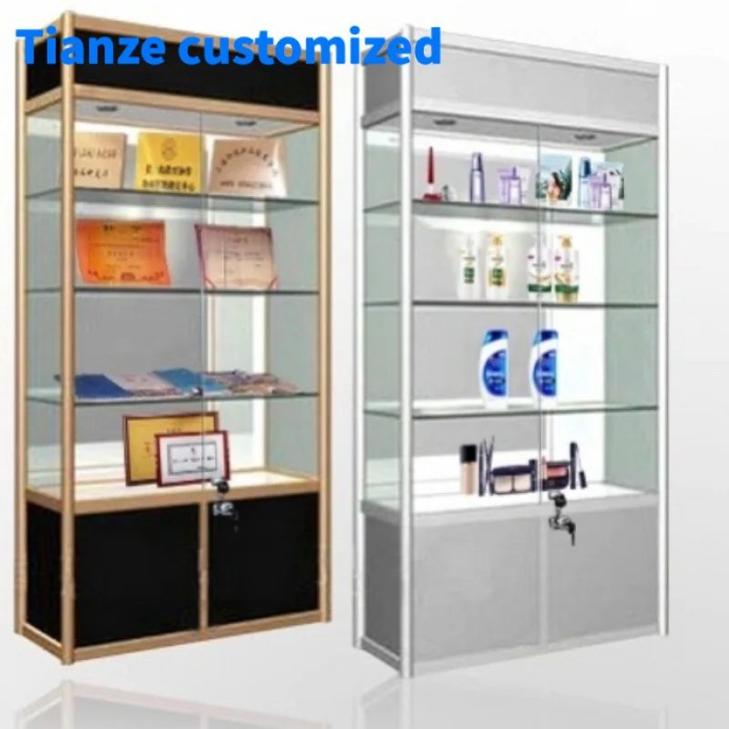 （customized）Normal Wooden Display Shelves Aluminum Glass Showcase Arts Materials