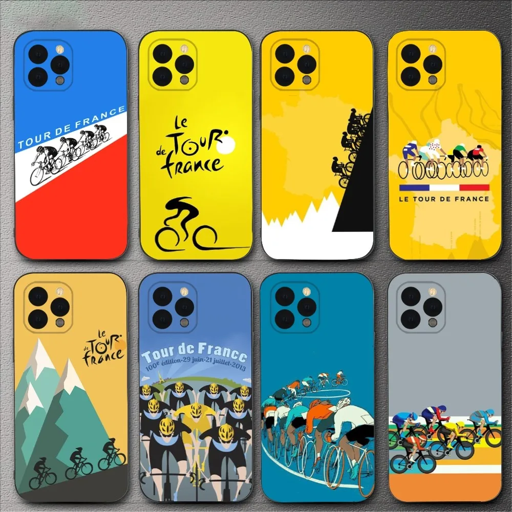 Hot Sport T-TOUR-DE-FRANCE Phone Case For iPhone 15,14,13,12,11,XS,XR,X,8,7,Pro,Max,Plus,mini Silicone Black Cover