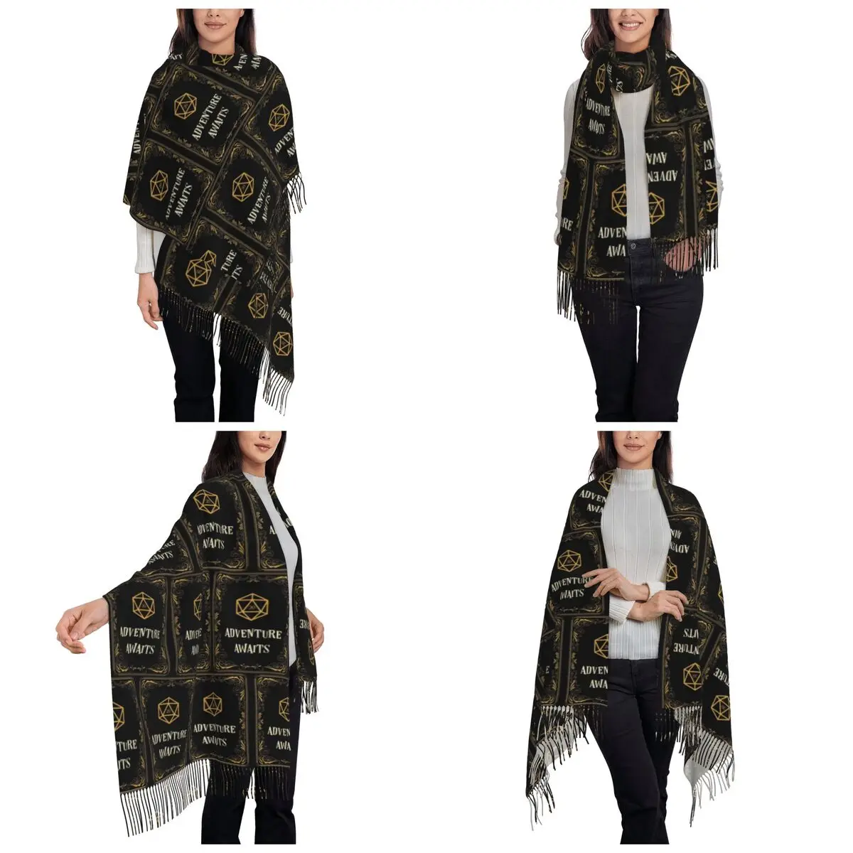 مغامرة تنتظر D20 النرد منضدية RPG وشاح شرابة الأوشحة النساء شالات دافئة لينة ويلتف كبير الخريف الشتاء شال التفاف #2