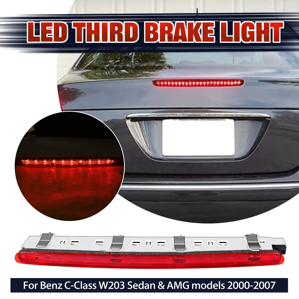 

1PC Car LED 3rd Third Brake Light Red Warining Lamp For Benz C-Class W203 Sedan AMG 2000-2007 4 Door 2038200156 A2038201456