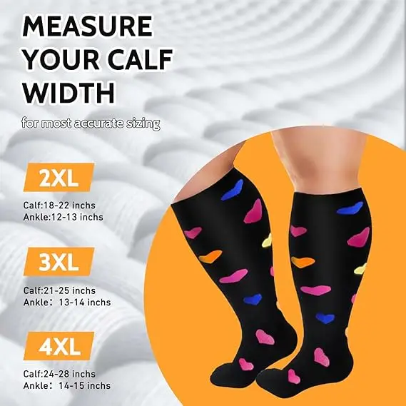 3 Pairs 2XL-7XL Plus Size Compression Men Socks 20-30 mmHg Wide Calf Extra Large Knee High Flight Socks for Circulation Support