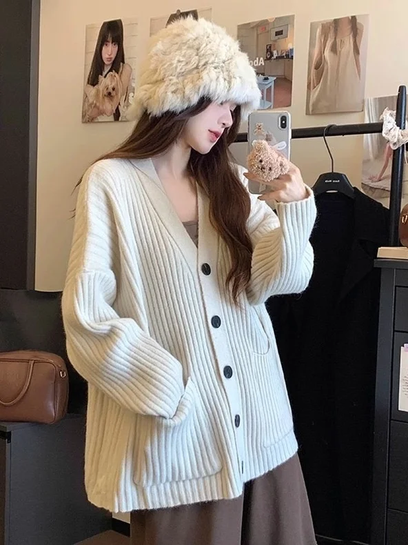 Cárdigan de Punto de Manga Larga con Cuello en V para Mujer, Ropa Exterior Informal y Hoada, Estilo de Moda para Primavera ...