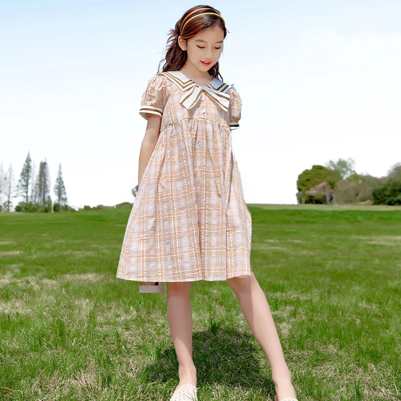 

JUCPKID 2024 Korean Summer Junior Girl Dress School Girl Bowknot Plaid One-piece Dress Teenager Girl Academy Style JK Dress