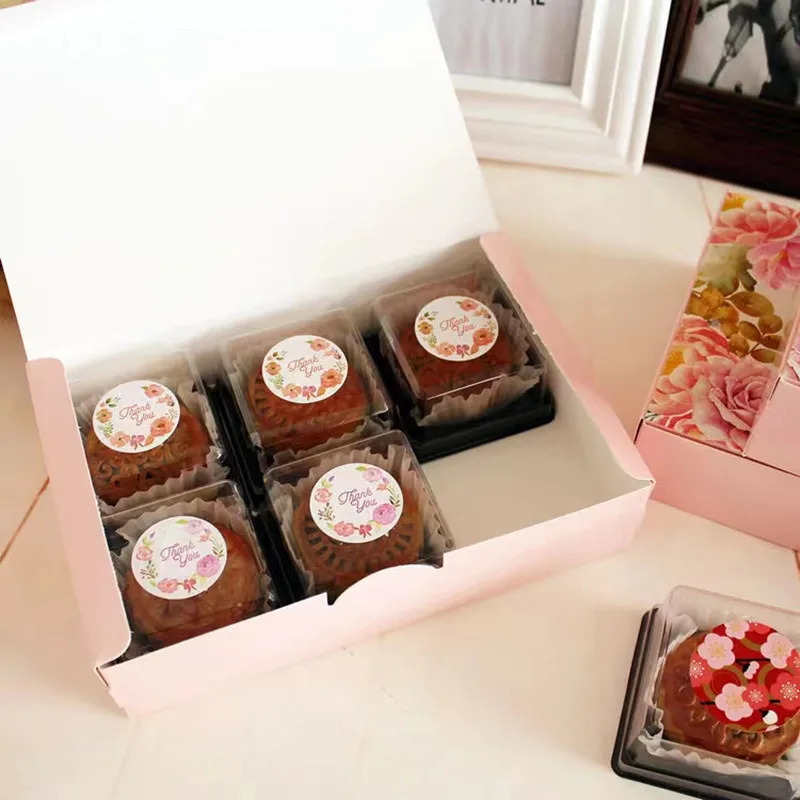 10PCS Gift Box Wedding Favor pink flowerPaper Cake Packaging Window Present Candy Bag Food Cupcake Cookie Pastry Cardboard