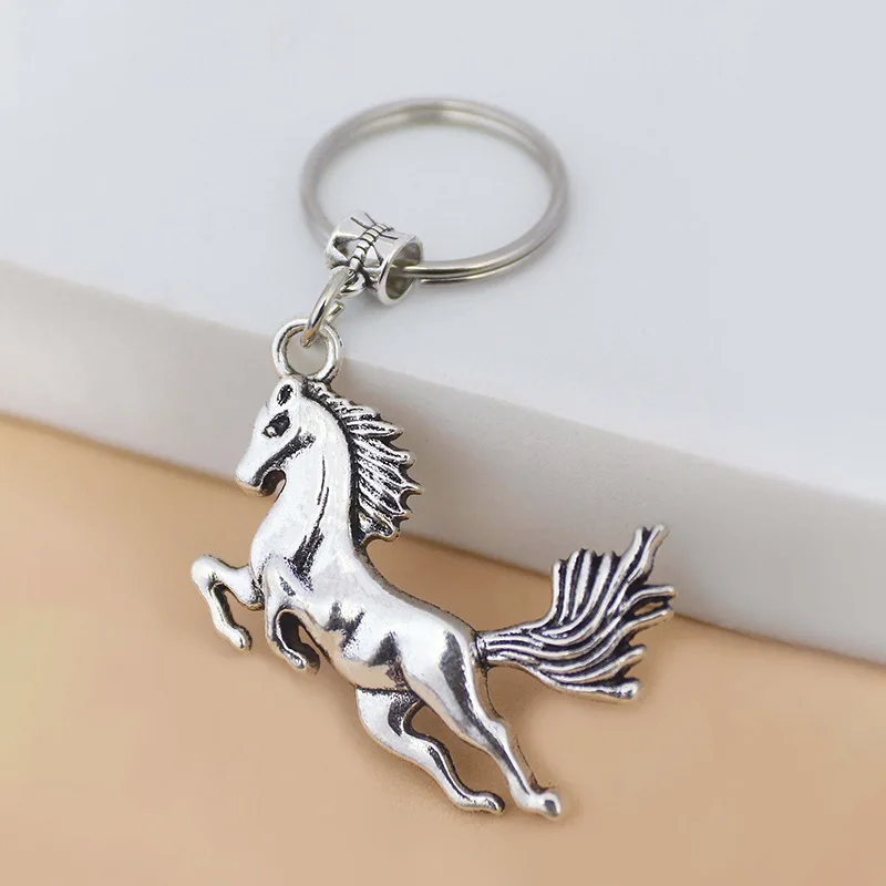 keychain horse Dropshipping Vintage Handmade Antique Silver Color 30x22mm Horse Pendant Keyring