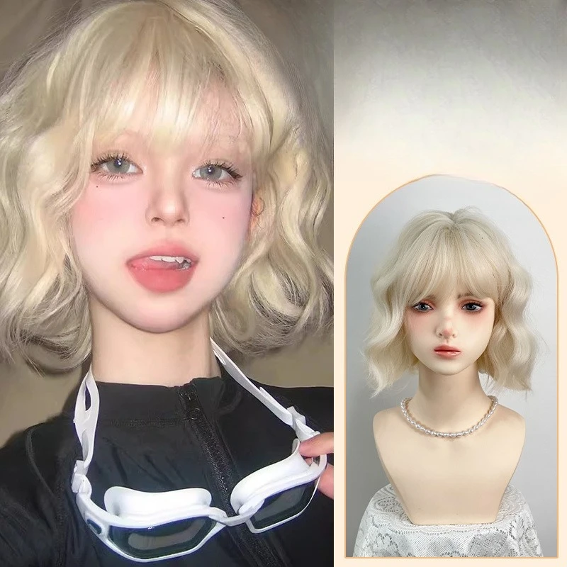 

Парик платиновый с короткими волосами, женский мягкий вьющийся парик для девочек, пушистый парик Lollita, головной убор
