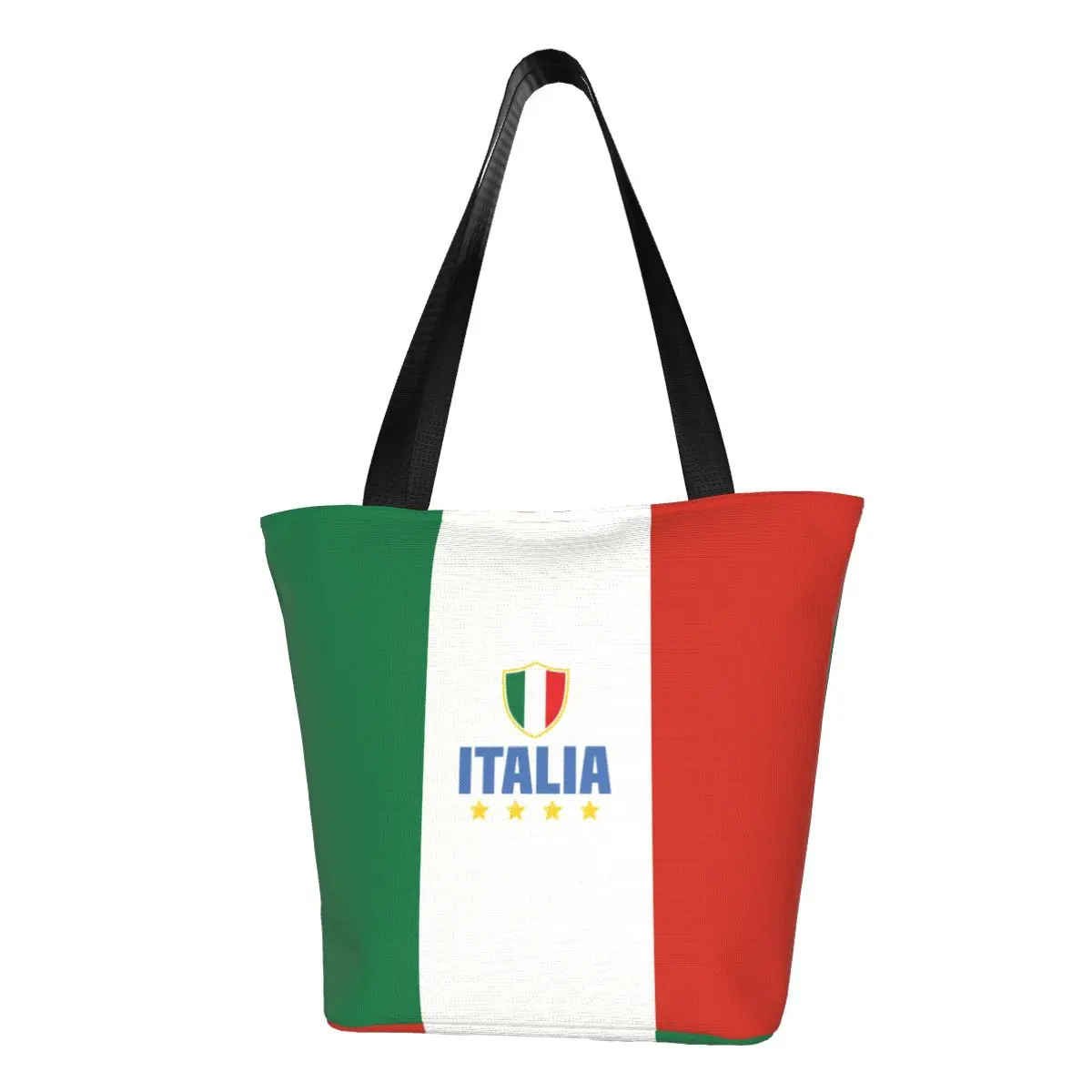 Custom Flag Of Italy Shopping Bag Women Canvas Shoulder Reusable Tote Bag Portable Grocery Shopper Bags