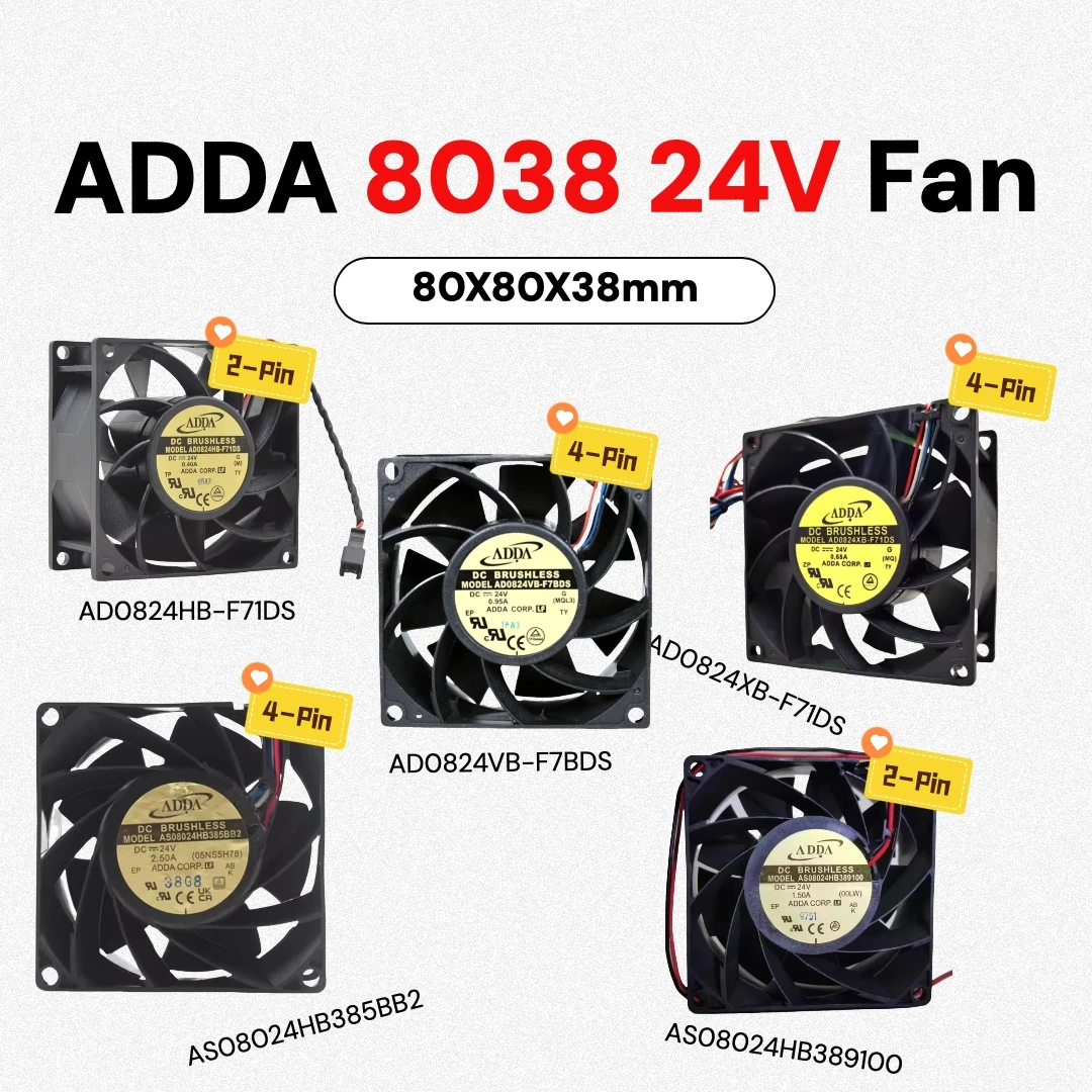 

for ADDA 80x80x38mm 24V Dual Ball 80mm Cooling Fan AD0824HB-F71DS AS08024HB389100 AD0824XB-F71DS AD0824VB-F7BDS AS08024HB385BB2