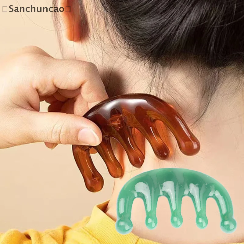 

〔San〕 Five Teeth Meridian Massage Comb Resin Big Teeth Head Acupoint Therapy Artifact Claws Decompression Portable Scalp Comb