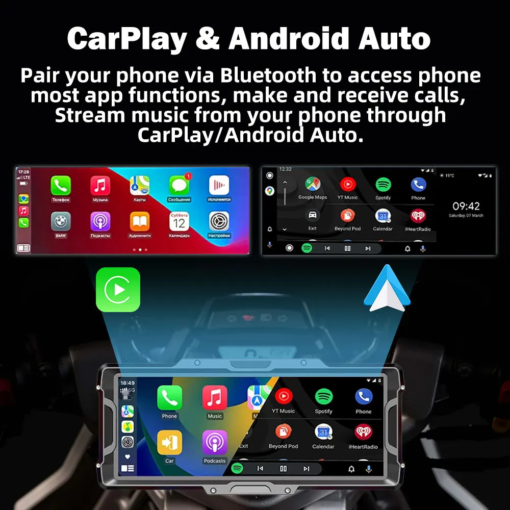 8.1 Inch Motorcycle 2K DVR Carplay GPS Navigation Wireless Android Auto Dual BT 5.0 TPMS IPX7 Waterproof Moto Display Monitor