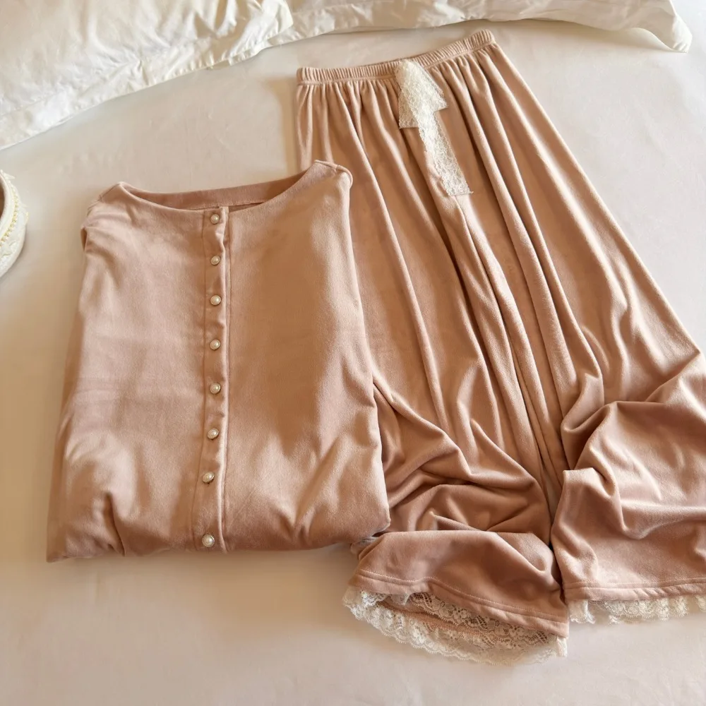 Two Piece Sleepwear New Autumn Long Sleeve Tops with Pants Pajamas Set for Women Pyjama Homewear Comfort Soft Loungewear Suit